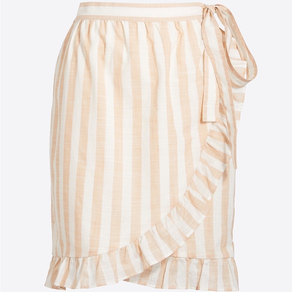 J. Crew | Wrap 100% Cotton Striped Skirt in Cream and Tan Summer Beach | Sz 12